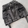 Harajuku Multiple Pockets Denim Plaid Skirt Goth Black Mini Skir Vintage Y2K New Fashion Womens Casual Versatile Sexy Streetwear