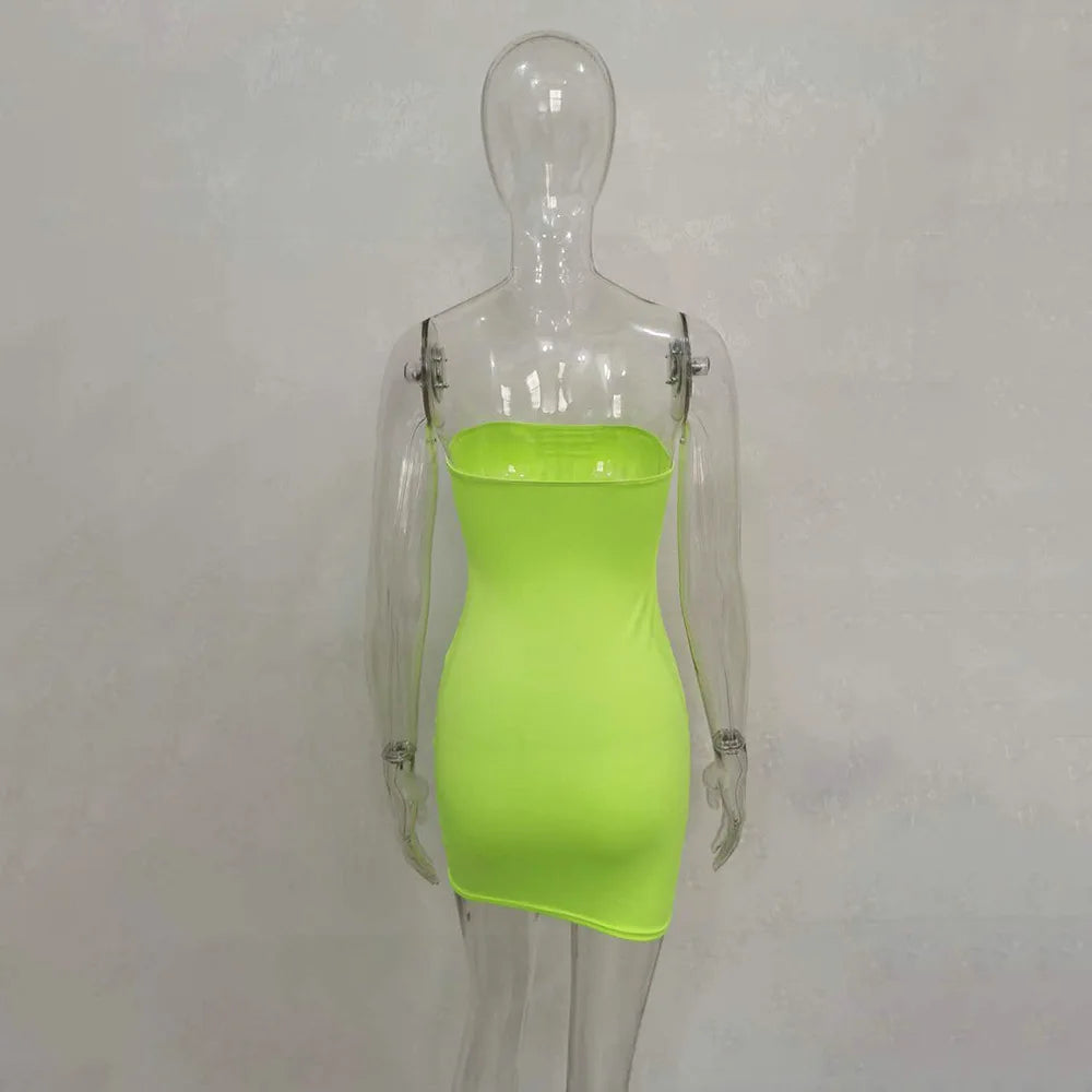 Sexy Trägerloses schulterfreies, pinkfarbenes Bodycon-Kleid für Damen, rückenfreies, schmales Minikleid, Club-Party-Kleider