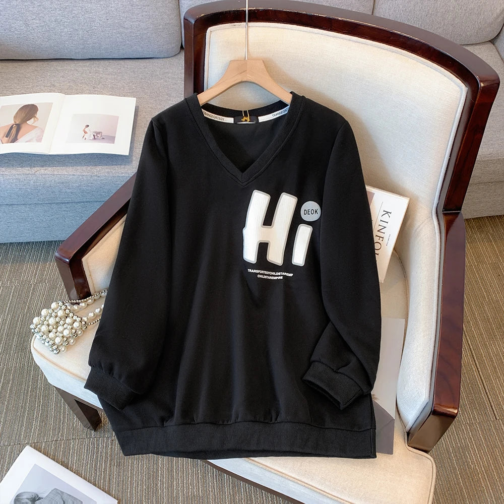 Damen Plus Size Herbst/Winter Casual Pendler Locker und bequem Hoodie Cartoon Print Lila Grün V-Ausschnitt Langarm Top Groß