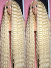 613 Transparente HD-Spitzenfront Echthaarperücke lockig 13x6 Honigblond Deep Wave Full Lace Frontal Perücke Brasilianisch 40 Zoll 250 Dichte