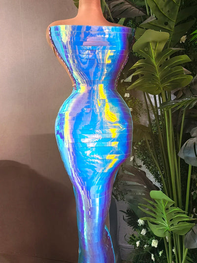 Sexy Shiny Blue Sequins Long Tube Dress Evening Prom Birthday Celebrate Dress Women Photo Shoot Wear Stage Costume Dianti