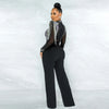 Women Jumpsuit Solid High Collar Hot Drill Mesh Shoulder Cotton Long Sleeves Long Straight Jumpsuit Sexy Party Outfits