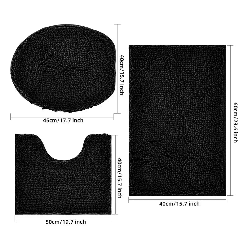 3-piece bathroom chenille floor mat, absorbent anti slip bathroom carpet, bathroom U-shaped foot mat, toilet lid, TPR anti slip