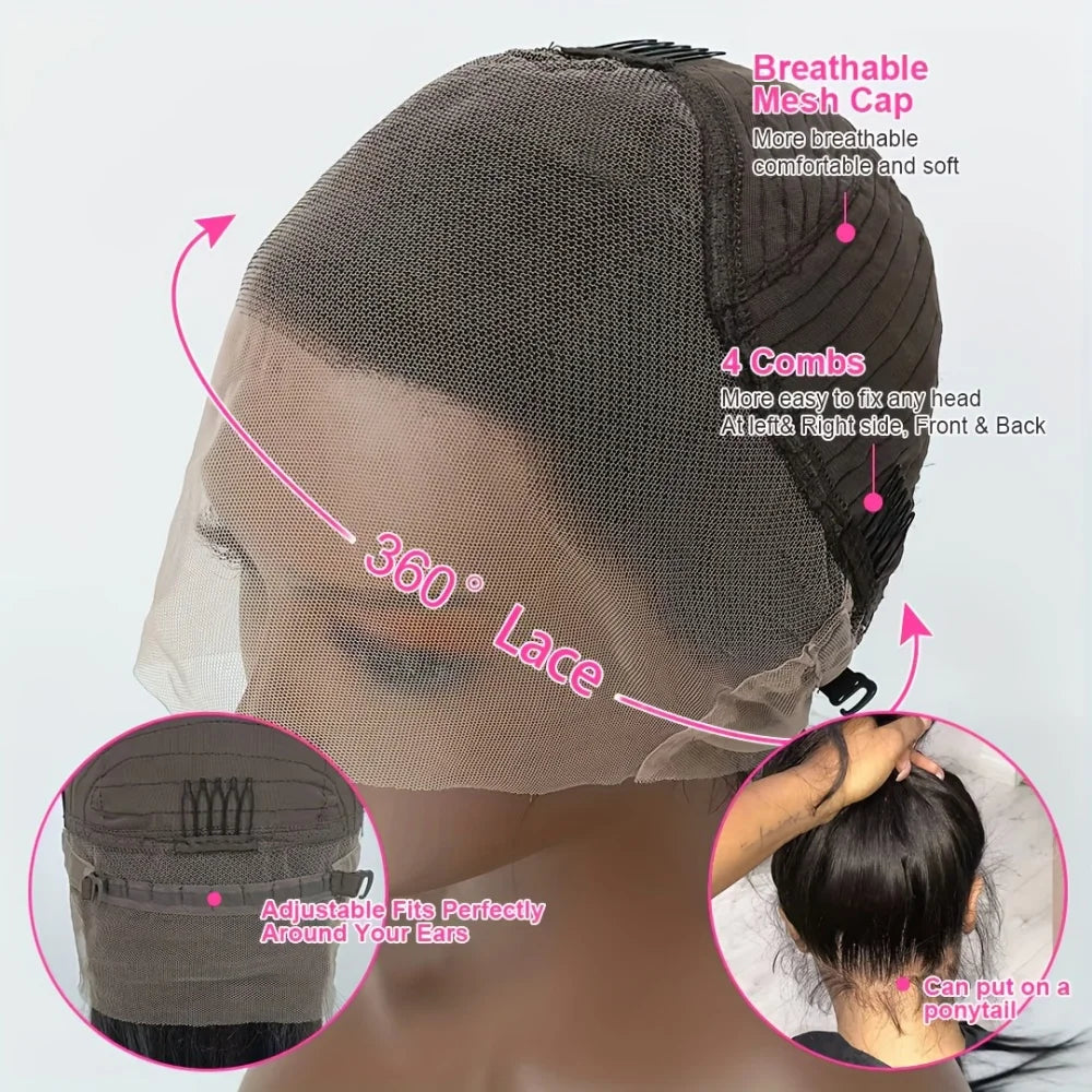 360 HD Lace Front Wig Human Hair 250% Density Body Wave Transparent Lace Frontal Wig Pre-Plucked Hair Full Hairline Natural Wigs
