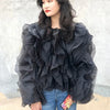 TWOTWINSTYLE Elegant Patchwork Ruffles Chiffon Blouses Women O Neck Lantern Long Sleeve Loose Shirt Female Clothing Fashion
