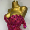 Women Sexy Sparkly Rhinestones Sequins Off The Shoulder Mesh Mini Dress Birthday Party Nightclub Dancer Stage PhotoShoot Costume