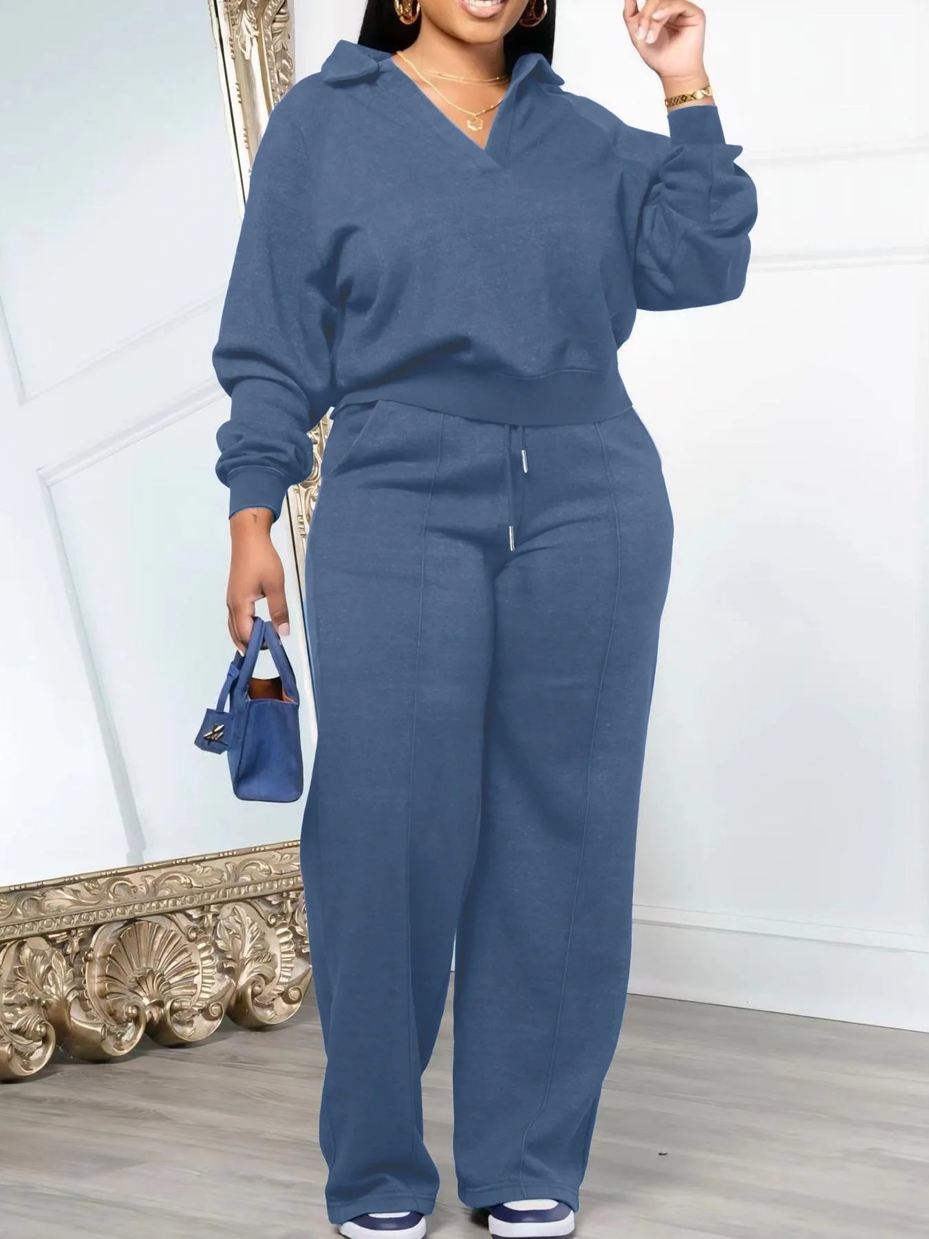 CM.YAYA Fashion Striped Women's Set V-neck Long Sleeve Sweatshirt and SweatPants Tracksuit 2025 Winter Two 2 Piece Set Outfit