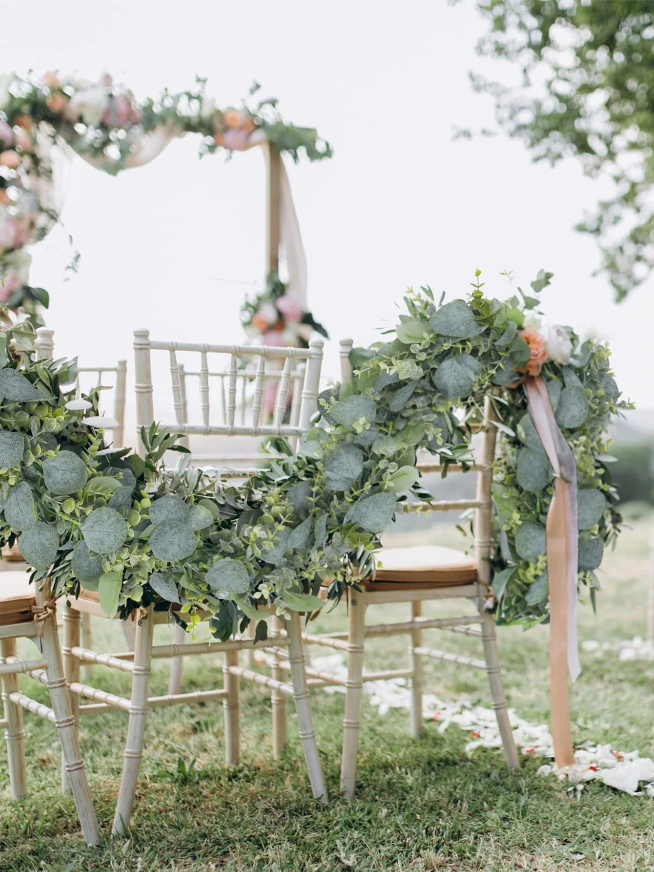 1pc Artificial Eucalyptus Leaves Greenery Garland Faux Plant Spring Vines with White Flowers Berries for Wedding Home Party Deco