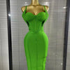Green Color Women Sleeveless Sexy Halter Off the Shoulder Bodycon Bandage Midi Dress Celebrate Nightclub Party Birthday Outfit
