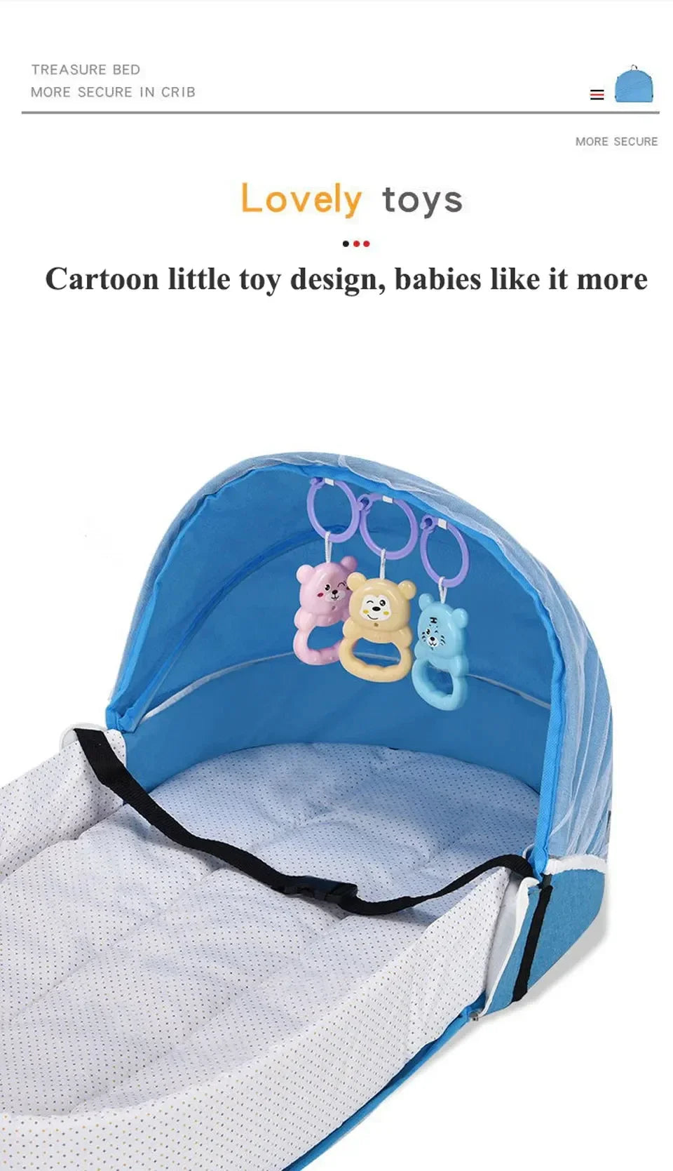 Babybett, faltbar, tragbar, mit Netz und Verdeck, Babynest, tragbares Babybett zum Campen, Säuglingswiege