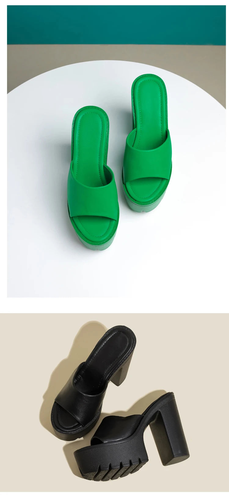 Eilyken Sommer-Fashion Damen Pantoletten Bankett Nachtclub Plateau Chunky High Heels Mules Slides Grüne Weiße Sandalen