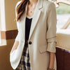 Khaki Black Green Women Solid Formal Blazer Coat Female Long Sleeve Single Button Straight Jacket For Office Ladies Work Wear