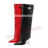 Transparent Wedge Knee-high Boots Women Pointy Toe Winter Fashion Metal Decor Foldover Shoes Ladies Streetwear Clear Heel Boots