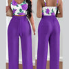 Women Fashion Print Halter V-Neck Short Tank Suit Tops Long Pants Matching Set Summer Casual Female Slim Pants Two Piece Sets