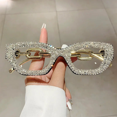 Luxus-Strass-Vintage-Sonnenbrille für Damen, Designer-Sonnenbrille für Frauen, Punk-Popular-Ketten-Party-Shades UV400
