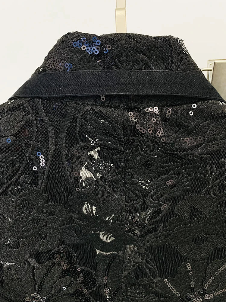 HIGH STREET Newest 2026 Designer Runway Suit Set Women's Single Button Guipure Lace Sequined Blazer Pants Suit