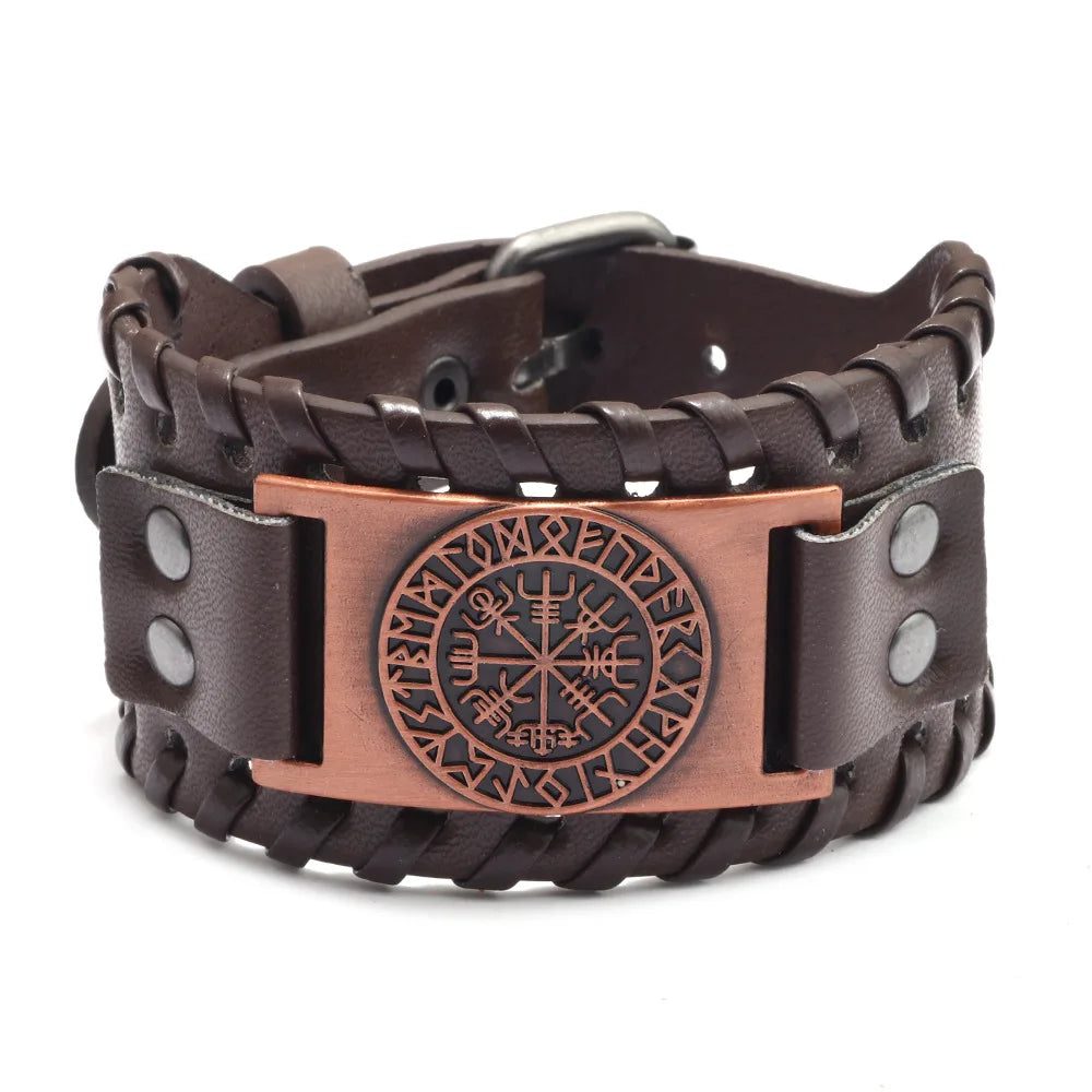 New Retro Wide Leather Pirate Compass Bracelet Men's Bracelet Celtic Viking Jewelry Compass Bracelet Accessories Party Gifts