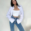 Zadily 2025 Summer Korean Style Long Sleeve White Shirt Women Sexy Button Ladies Crop Tops Blouse Street New In Female Clothing