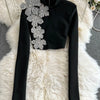 Faionable Diamond Embellied Wrap Skirt Set ort Top Long Dr Slimming High Collar Long Sve Zipper Two Piece Set