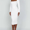 Herbst und Winter Damen Sexy Bodycon Kleid Quadratischer Ausschnitt Langarm Abendkleider für Damen
