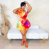 CM.YAYA Damen Batik-Print Strand Ärmellos V-Ausschnitt Schärpen Sexy Party Club Playsuits Jumpsuit 2025 Sommer Einteiler Rompers