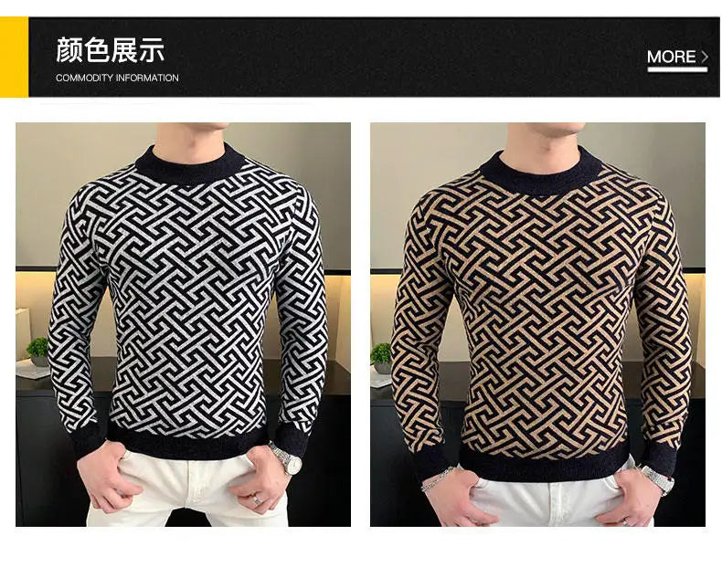 Herbst Winter Samt Strickpullover Herren Langarm Rundhalspullover Slim Fit Business Freizeit Strickwaren Tops Herrenbekleidung