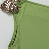 Beyprern Luxury Green Gold Broach Top & Maxi Skirt Set Two-Piece Dress Holiday Outfits Women High Slit Ruched Metal Bubble Dress