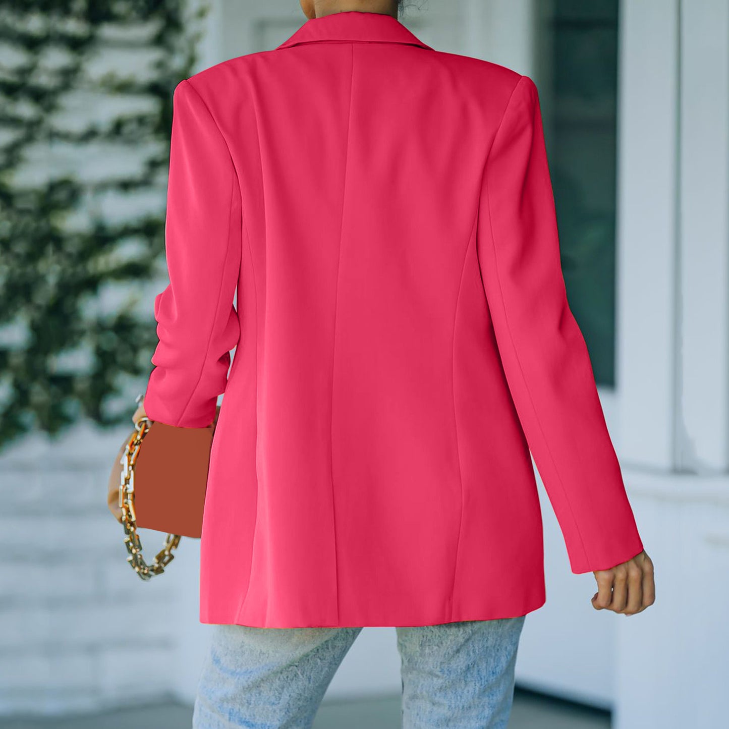Autumn Pink Blazer Women Slim Elegant Blazers Jacket Women's Buttons Double Breasted Blazer Office Ladies Work Coats Jacket