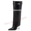 Transparent Wedge Knee-high Boots Women Pointy Toe Winter Fashion Metal Decor Foldover Shoes Ladies Streetwear Clear Heel Boots