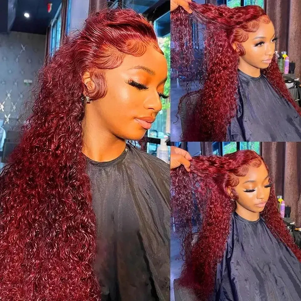 250 Dichte 30 Zoll 13x4 99J Burgundy Deep Wave Lace Front Perücke Lockige Lace Front HD Lace Front Echthaar Perücken für Frauen
