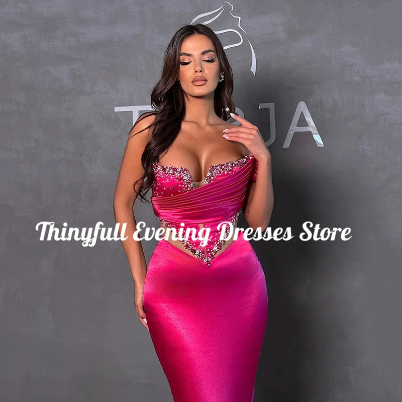 Thinyfull Sexy Women Mermaid Prom Evening Dresses Formal Beadings Hollow Out Night Party Cocktail Party Prom Gowns Custom Size