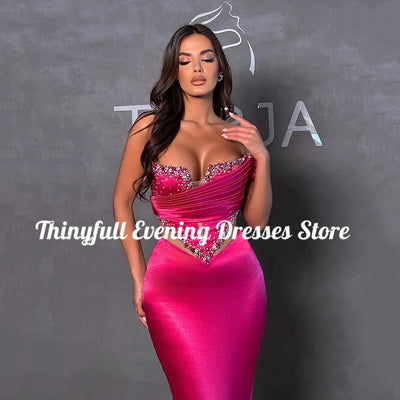 Thinyfull Sexy Women Mermaid Prom Evening Dresses Formal Beadings Hollow Out Night Party Cocktail Party Prom Gowns Custom Size