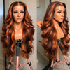 100% Human Hair 4/350 Highlight Ombre Body Wave 13x6 Lace Front Wig Ginger Orange Brown Colored Water Wave 13x4 Lace Frontal Wig