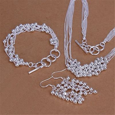 925er Sterling Silber elegantes Traubenperlen Armband Halskette Ohrringe Schmuckset für Damen Mode Party Hochzeit Accessoires Geschenke