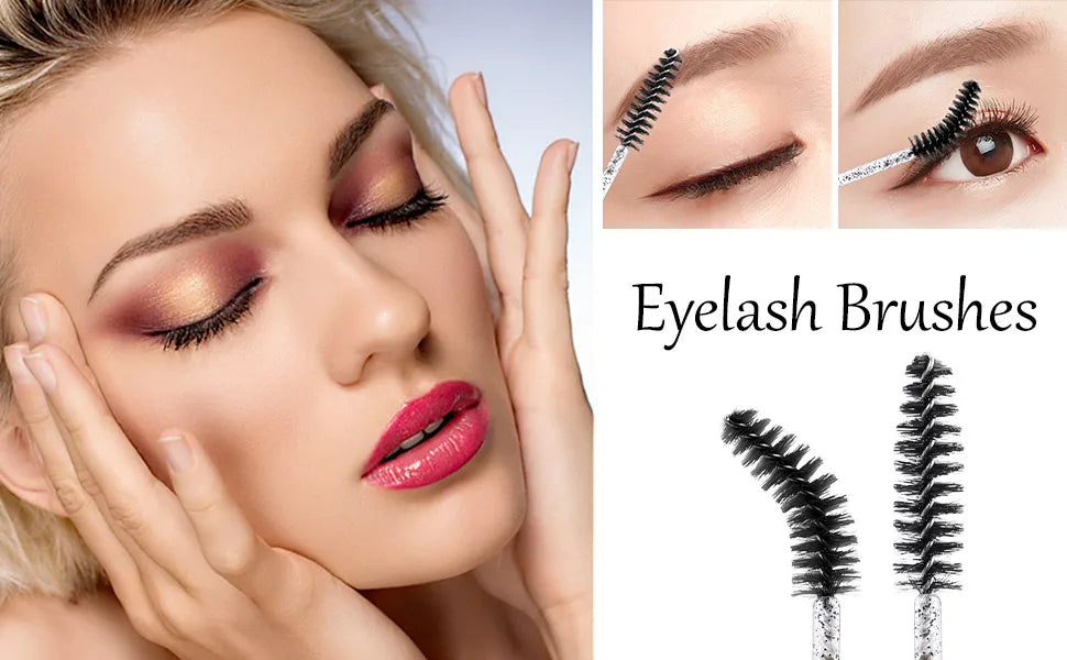 HUAZDS 300pcs Disposable Mascara Wands Eyelash Brush Spoolies for Eye Lash Extension, Eyebrow and Makeup Crystal Makeup Tools