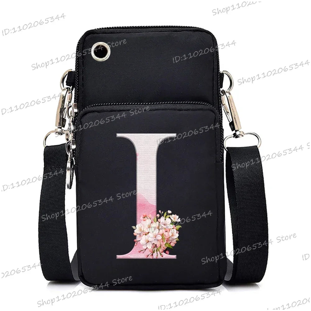Damen Kuriertasche Kleine Handtasche Umhängetasche Geldbörse für Handy Sakura 26 Alphabet-Druck Münzgeldbörse Damen Kartenhalter