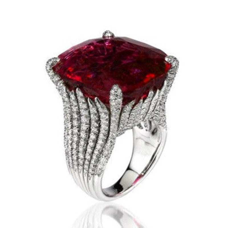 Huitan Hyperbole Red Cubic Zirconia Women Rings for Party New 2023 Gorgeous Lady's Accessories Anniversary Gift Fashion Jewelry