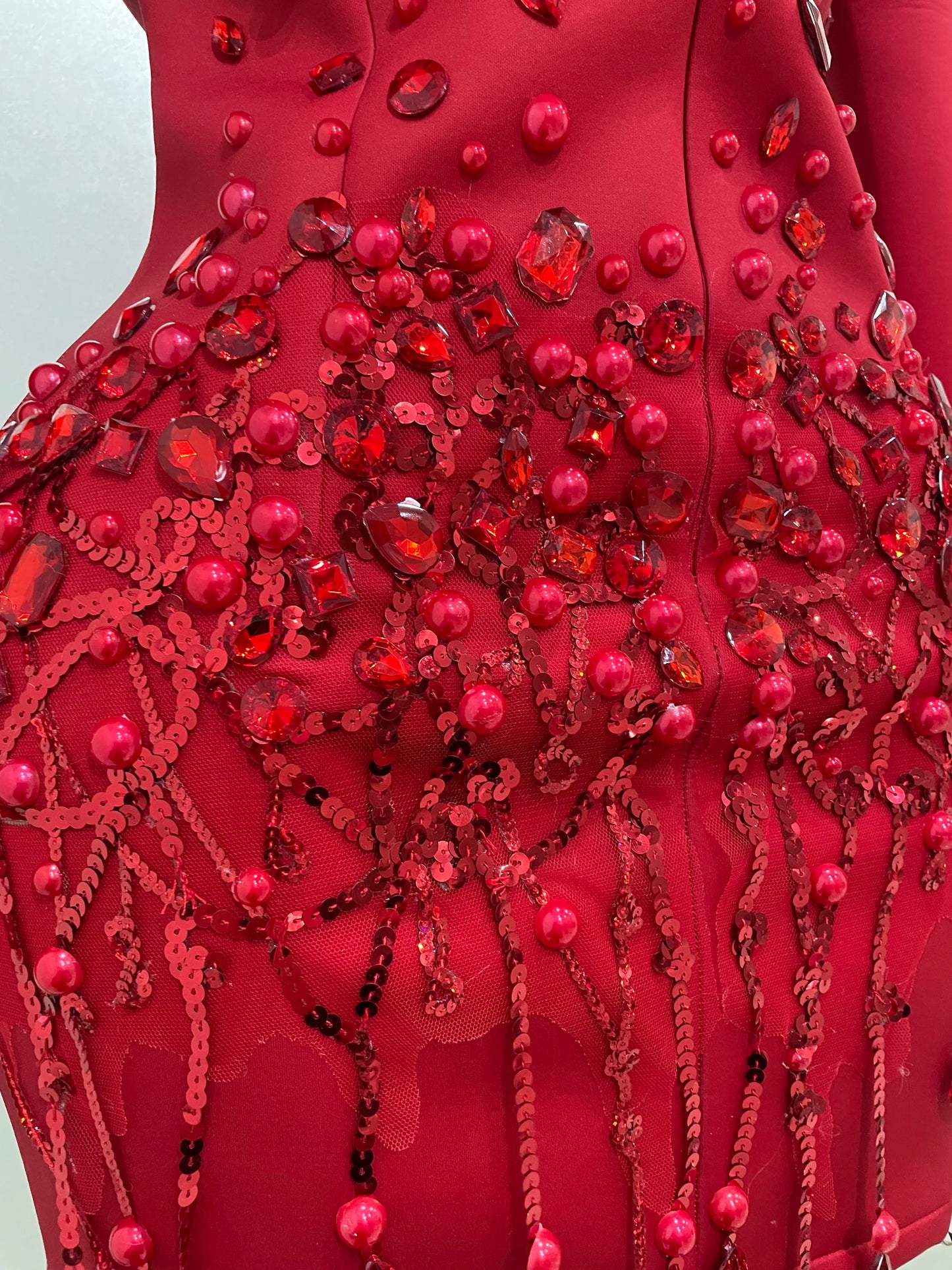 Glitzernde Kristallketten Perlen Langarm Minikleid 2025 Damen Geburtstag Abendparty Nachtclub Outfit Sängerin Hochzeitskostüm
