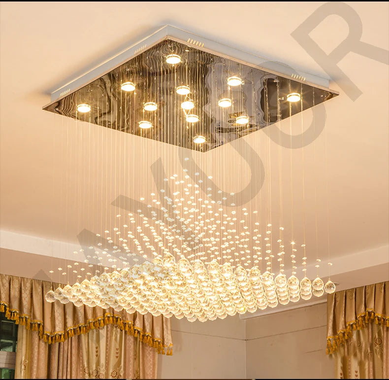 Kronleuchter K9 Kristall Pendelkugel Quadratischer Kronleuchter Beleuchtungskörper Regentropfen Vorhang Glas Kronleuchter LED-Licht