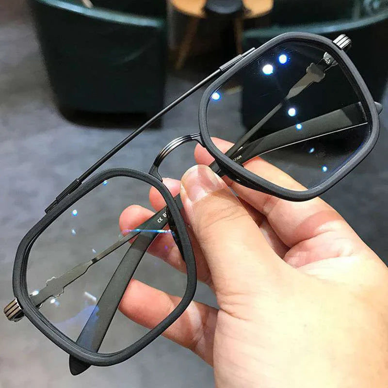 -1 -1.5-2-2.5-3 Doppelsteg Quadratische Myopie Brille Herren Damen Retro Anti-Blaulicht Kurzsichtigkeit mit Sehstärke Computerbrille