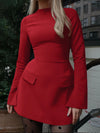 Dulzura Langarm Reißverschluss Bodycon Minikleid mit Taschen Einfarbig Elegantes Outfit Büro Streetwear Damen Herbst Winter Kleidung