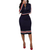 Women's Retro Long Sleeve Zipper Stitching Sexy Hip Casual Dress Fashionable Elegant Style