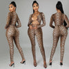 HLJ Sexy Backless Lace Up Leopard Bodycon Jumpsuits Women O Neck Long Sleeve Skinny Pants One Piece Playsuits Fashion Overall