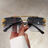 KAMMPT Vintage Rimless Sunglasses Men Women Fashion Oversized Square Shades Eyewear New Double Bridge Gradient UV400 Sun Glasses