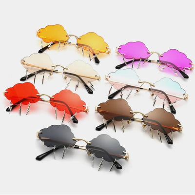 Fashion Rimless Cloud Shaped Sunglasses with Lightning Pendant Y2K Women's Luxury Sun Glasses Shades UV400 Brand Designer SG28