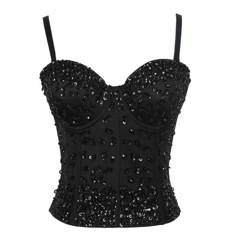 SXTHAENOO Damen Sexy Fashion Crop Top Diamant Blume Trägerloses Bustier Top BH Nachtclub Party Tank Top Weiblich Ropa De Mujer