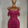 Show Dress Costumes Women Rose Sequins Rhinestones Breast Cups Mesh Bodycon Mini Evening Club Party Birthday Dress Shoot