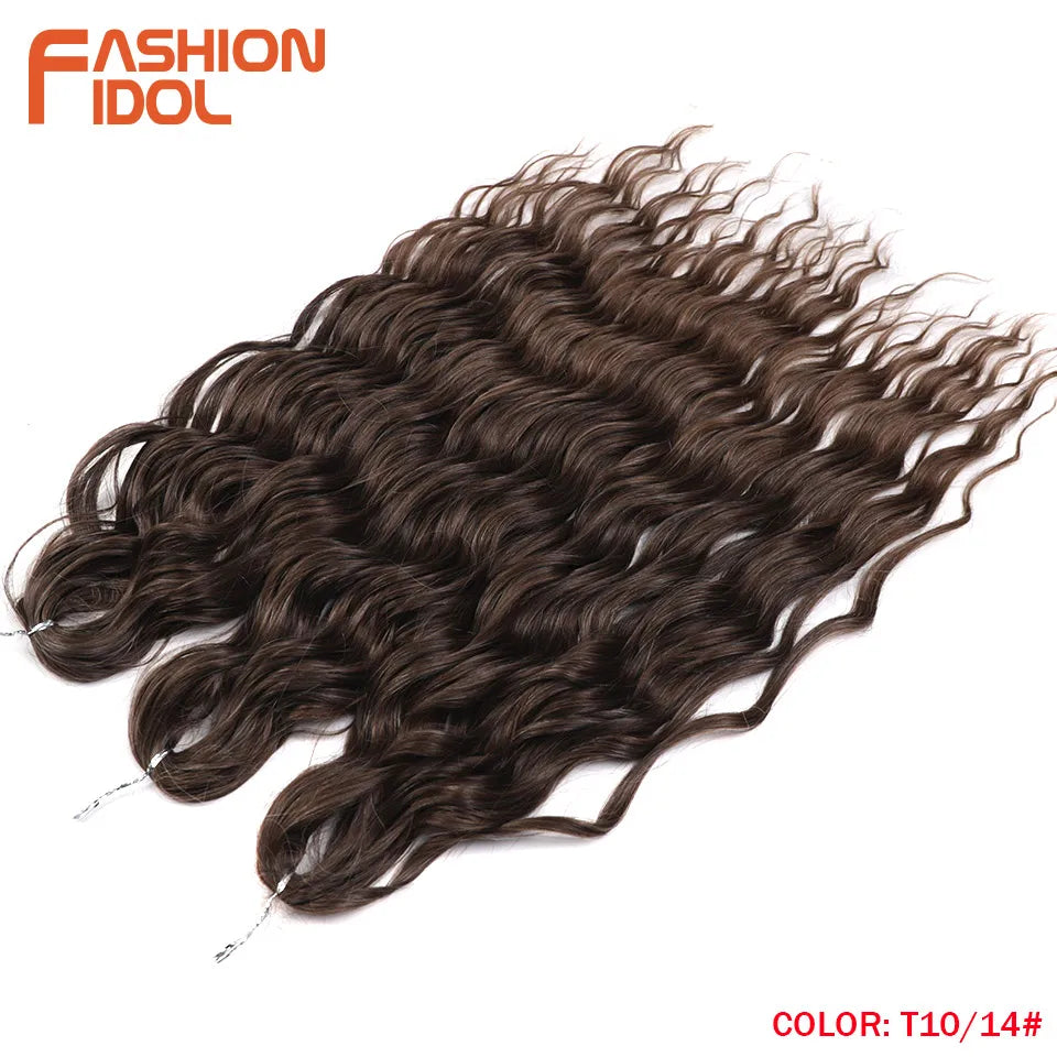 FASHION IDOL 24-Zoll Häkelhaar Synthetische Wasserwelle Flechthaarverlängerungen Ombré Regenbogenfarbe Kunsthaar Deep Wave Lockenhaar