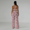 Women Two Piece Pant Sets Sexy Hollow Out Vest Sleeveless Tanks Tops Splice Long Pants Drawstring Streetwear Summer 2025