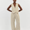 Clacive Summer White Linen Two Piece Set For Women 2023 Fashion Sleeveless Tank Top New In Matching High Waist Wide Pants Set